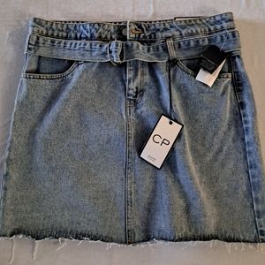 CP jeans Jean mini skirt with zipper and button front closure and raw hem. S. 9